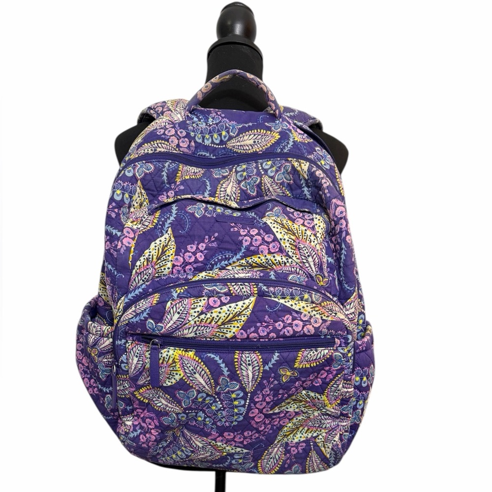 Vera Bradley Purple Batik Leaves Large Laptop Backpack
